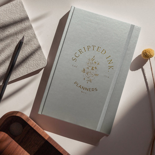 Gray Undated Planner - Faux Leather, Vision Board, Self-Reflection Prompts