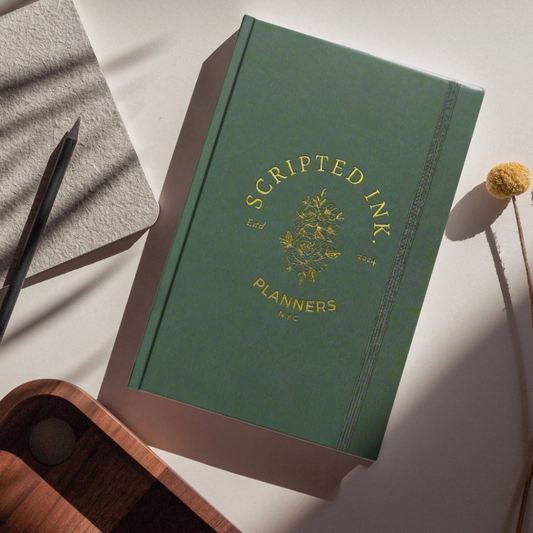 Sage Green Undated Planner - Faux Leather, Vision Board, Self-Reflection Prompts