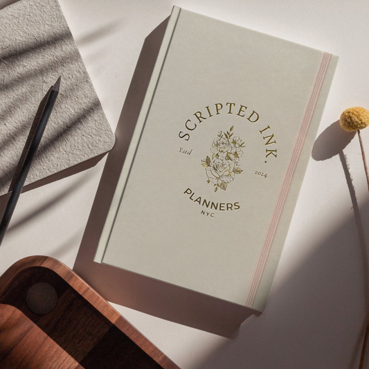 Pale Pink Undated Planner - Faux Leather, Vision Board, Self-Reflection Prompts